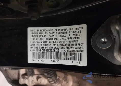 2019 Honda Civic Lx z USA, uszkodzony, nr VIN 19XFC2F69KE021139